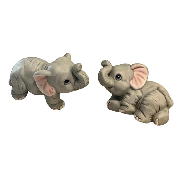 Vintage Porcelain HOMCO ELEPHANT FIGURINES #1400 Pair Baby Wild Animals - Picture 1 of 8